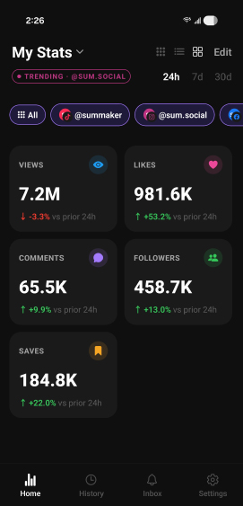 SumSocial home screen